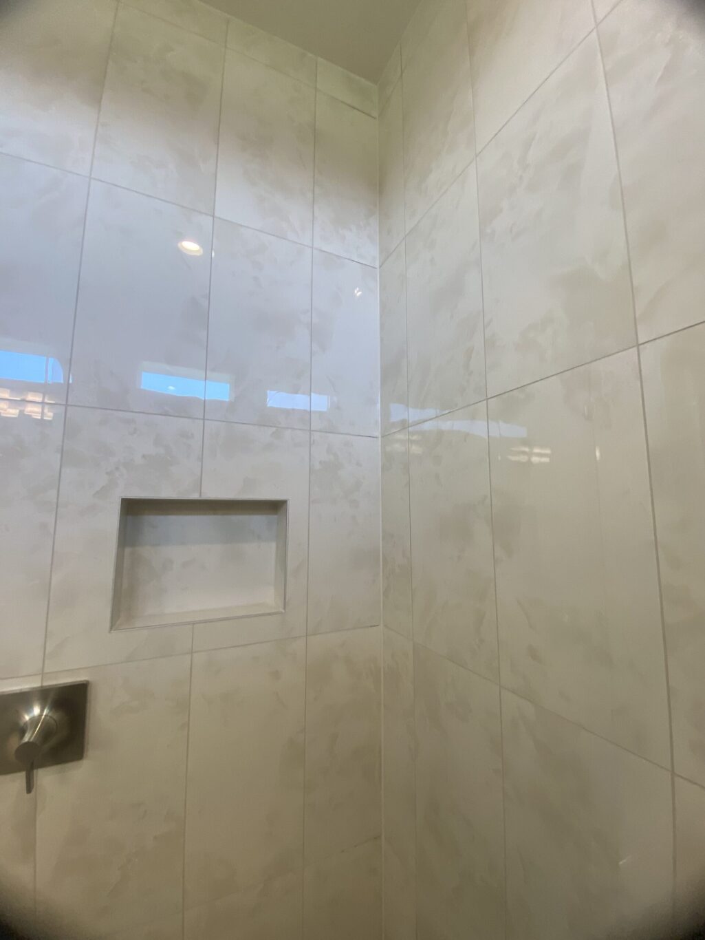 Wall shelf inset on shower install 